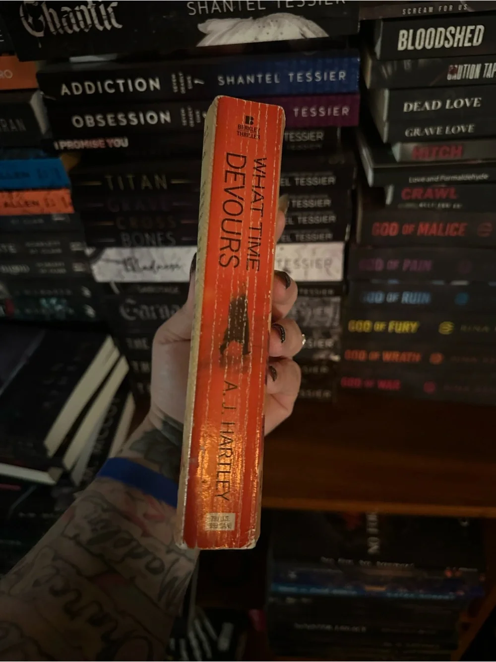 What Time Devours by A. J. Hartley - Beige/Red Paperback